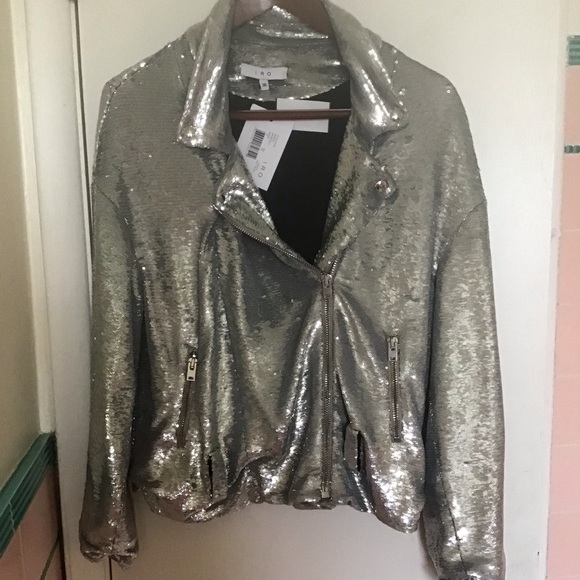 NWT Iro silver sequin Oliv jacket motorcycle style - Picture 8 of 12